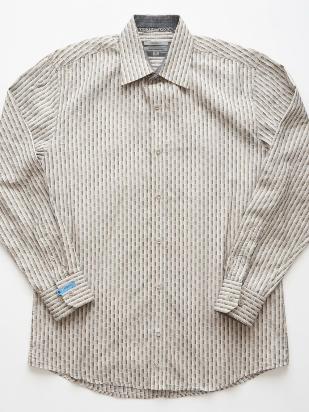 Johnston & Murphy Men’s M Tailored Fit Gray Geometric Button Down Dress Shirt